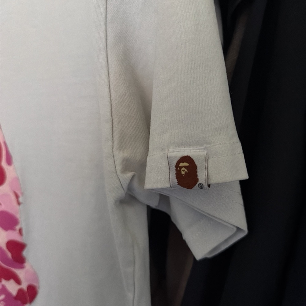 Bape White Short Sleeve Tee with Pink Accents